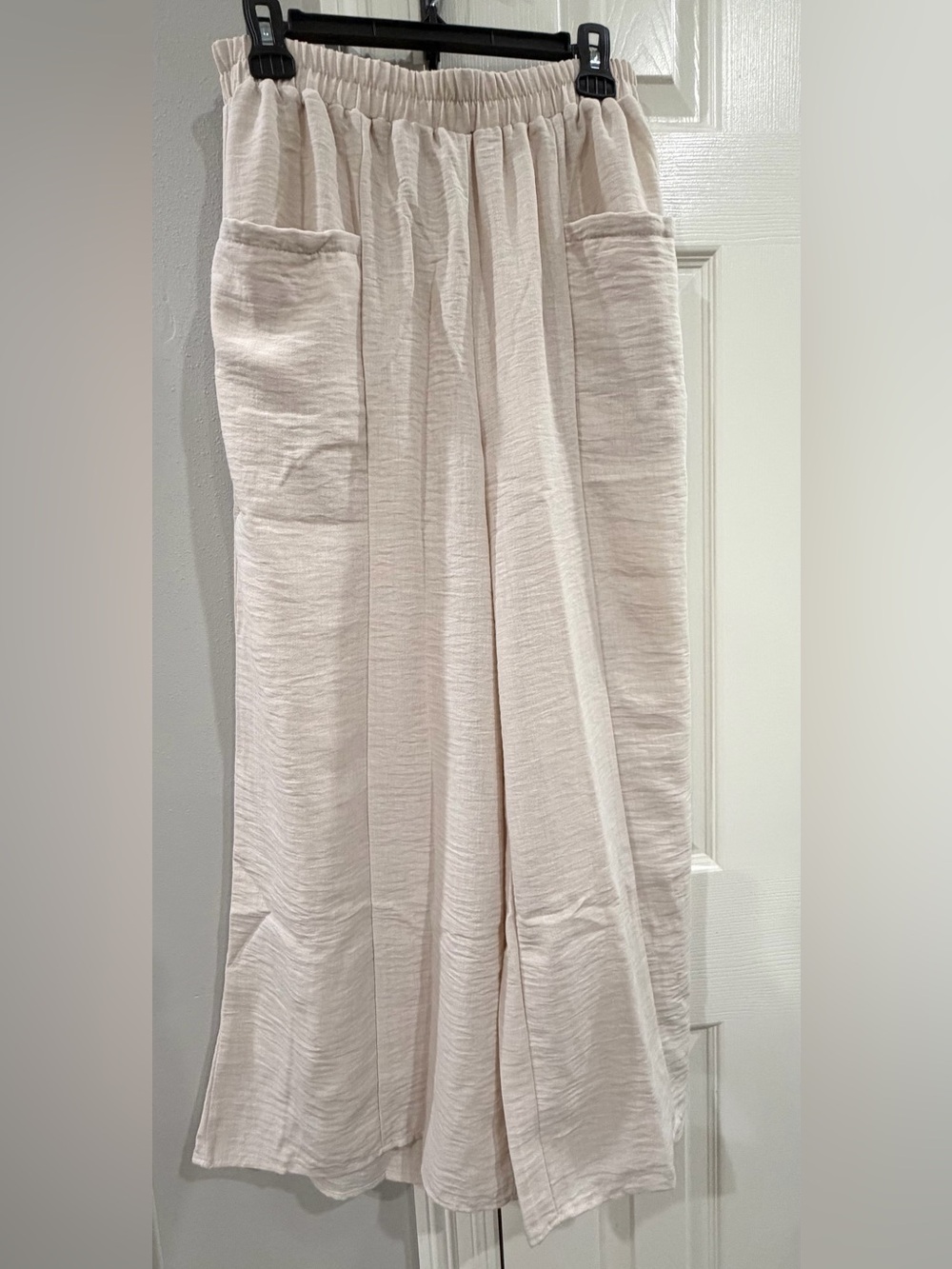 NWOT Zenana Outfitters Light Oatmeal Wide-Leg Linen look Pants L